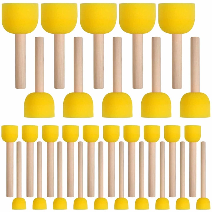 Pensule pictura, SINBINTA, Pensule rotunde cu burete, Absorbant, Tehnica tamponare, Usor si durabil, Usor de curatat, Nu se desprinde sau se rupe usor, Pentru artizanala, acuarela, ceramica, arta, meserii, Lemn/Burete, Galben