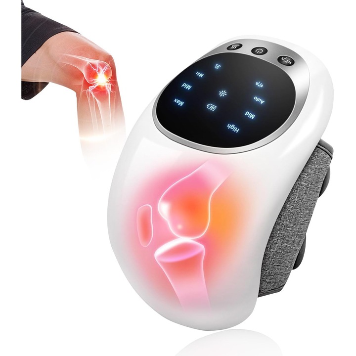Апарат за Масаж на Стави, lynker, 3 Режима на Загряване, 3 Степени на Вибрация, Тъчскрийн, 48см Регулируеми Каишки, USB-C Презареждащ се, 2000mAh, За Коляно, Рамо или Лакът, Бори се със Ставни, Мускулни или Ревматични Болки, Бял