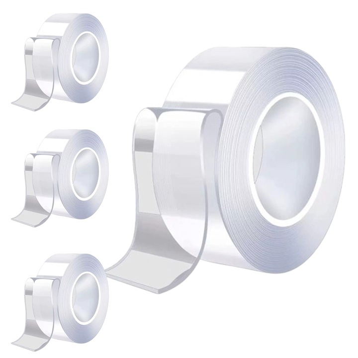 Комплект от 3 двустранни самозалепващи се ленти, прозрачни, водоустойчиви