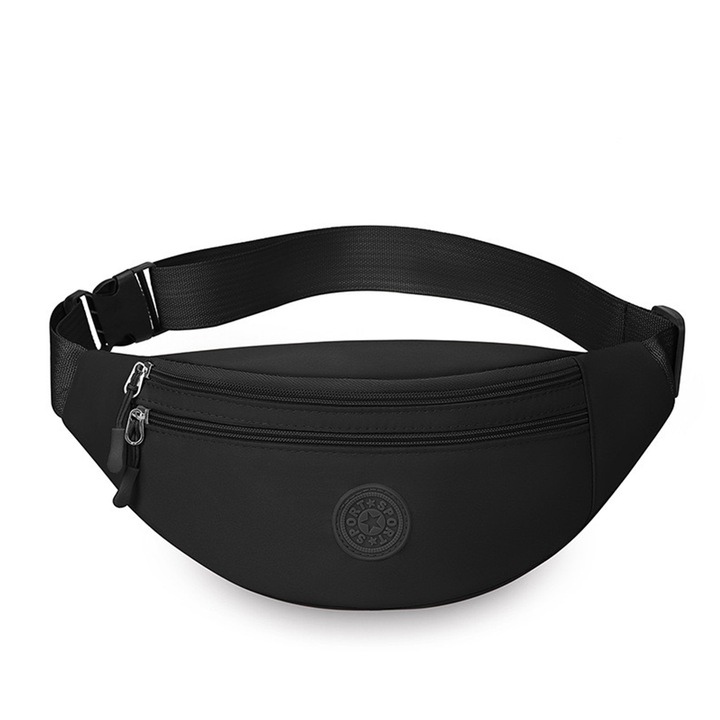 Fekete sporttáska, nagy kapacitású, klasszikus design, Oxford anyag, többféle felhasználás