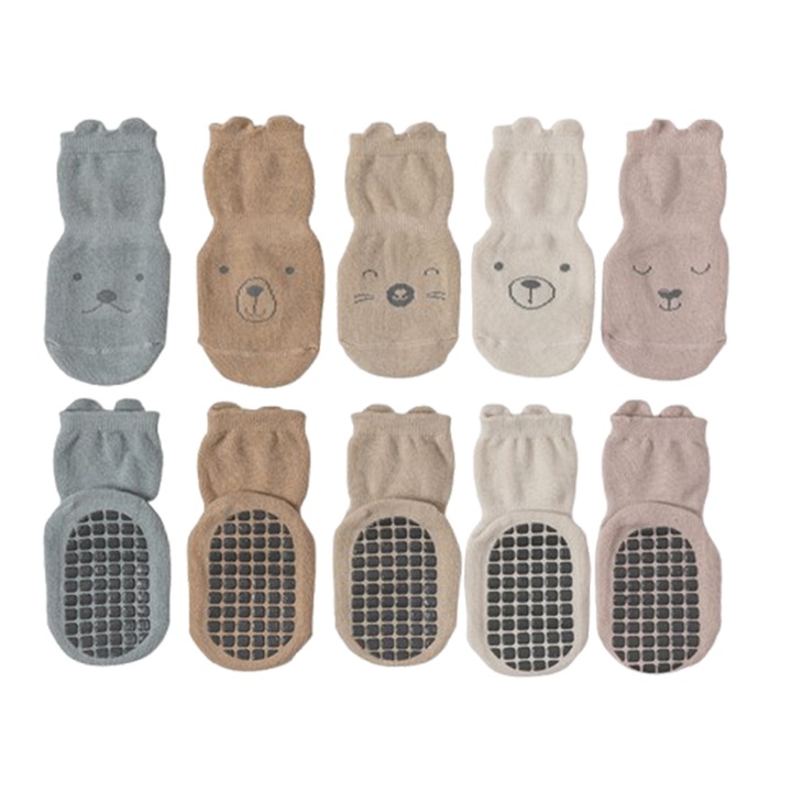 5 pár csúszásgátló gyermek zokni szett, többszínű, univerzális méret, 1-3 éves korig