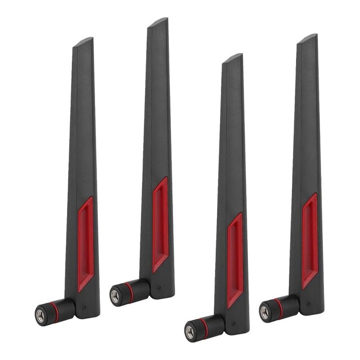 4 db WiFi antenna készlet, Rqiurpn, RP SMA apa fejjel, kétsávos 2.4GHz 5GHz, 12dBi, 19.5 cm, fekete