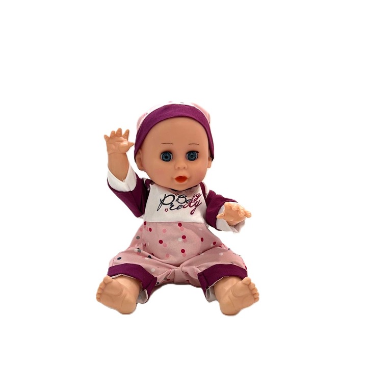 Papusa Bebelus cu Accesorii, 28 cm, roz, set, jucarie din plastic, sunete bebelus