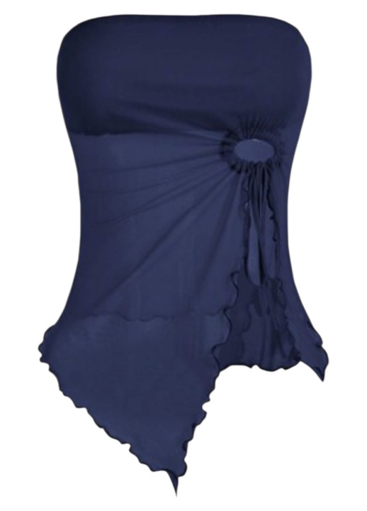 Női felső, ujjatlan, sötétkék, aszimmetrikus, S