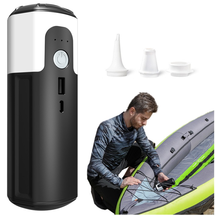 Mini hordozható elektromos pumpa Aerogogo Giga Pump 2, 0, GIGAPUMP2 0P2G 01, narancssárga, 2 kPa, 1300mAh lítium-ion akkumulátor, IPx4 vízállóság, USB C töltés, 5 fúvókával, a kompakt megoldás a felfújáshoz