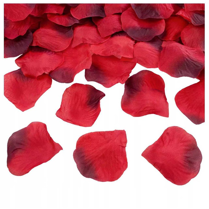 1000 db műrózsa szirom szett, sötétvörös feketével, 5x5cm, party dekoráció