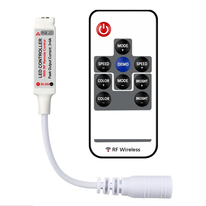 Mini Controller RF Wireless LEDIGANT pentru Banda LED RGB, 10 Taste, 4 Fire, 20 Culori Statice, 22 Efecte Dinamice