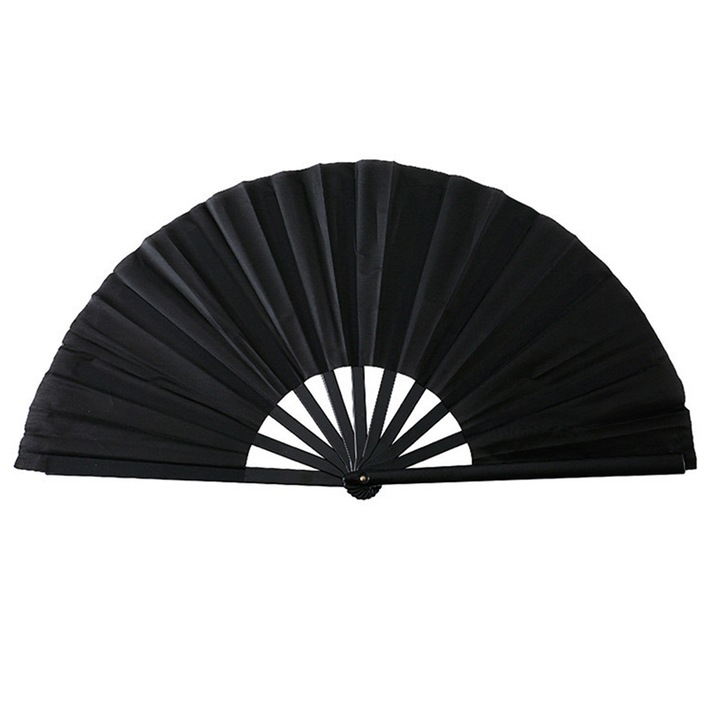 Evantai Kung Fu, negru, 20x20cm, din matase, cu oase din plastic, pentru dans si arte martiale