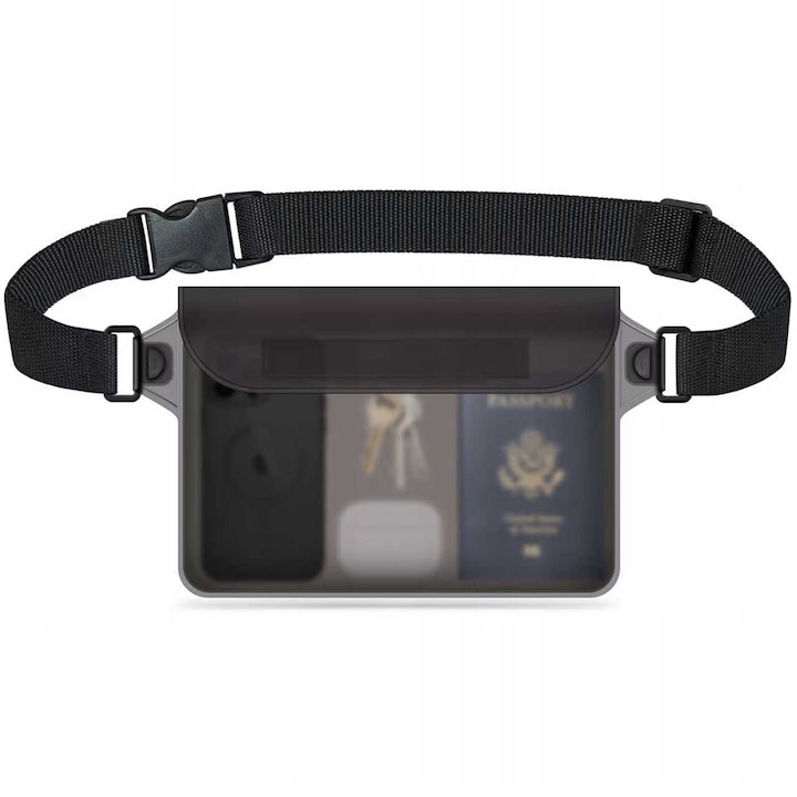 Vízálló telefontok, nagy kapacitású, fekete, állítható pánttal