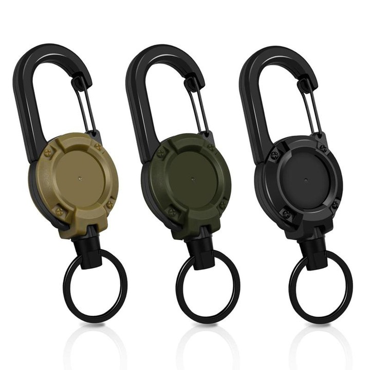 3 db többfunkciós, visszahúzható kulcstartó szett, ABS műanyag, többszínű