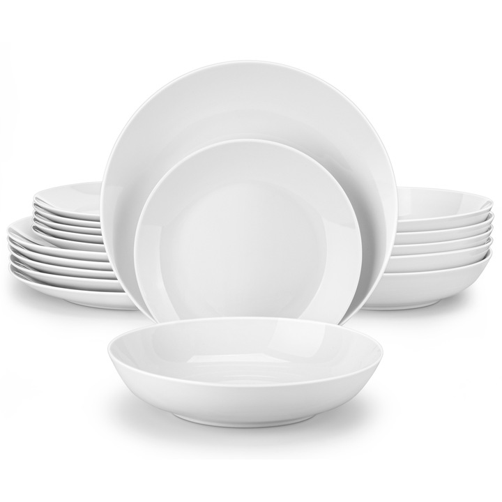 Сервиз за хранене MALACASA от 18 части, порцеланов сервиз за хранене, чиния за вечеря, десертна чиния и чиния за супа за 6 души