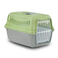 Cusca Transport Pisicute si Catei Mici Mini, Pui, Iepuri Mici, Rozatoare, Plastic Reciclat, Design Verde-Gri (XS - cca. 39x26x25h cm) - Sigura, Ventilata & Eco-Friendly