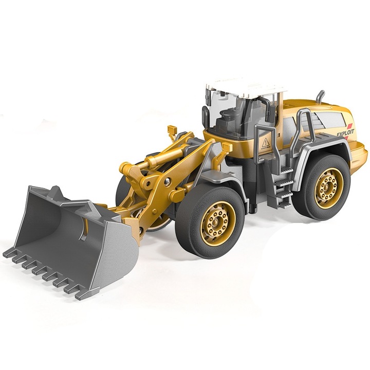 Jucarie din metal, utilaj de constructie Buldoexcavator, Galben AleFla Eshop