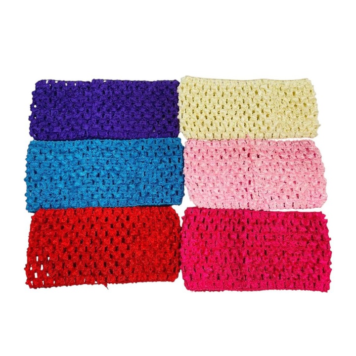 Set 6 bentite elastice crosetate fete, colorate, latime 7cm