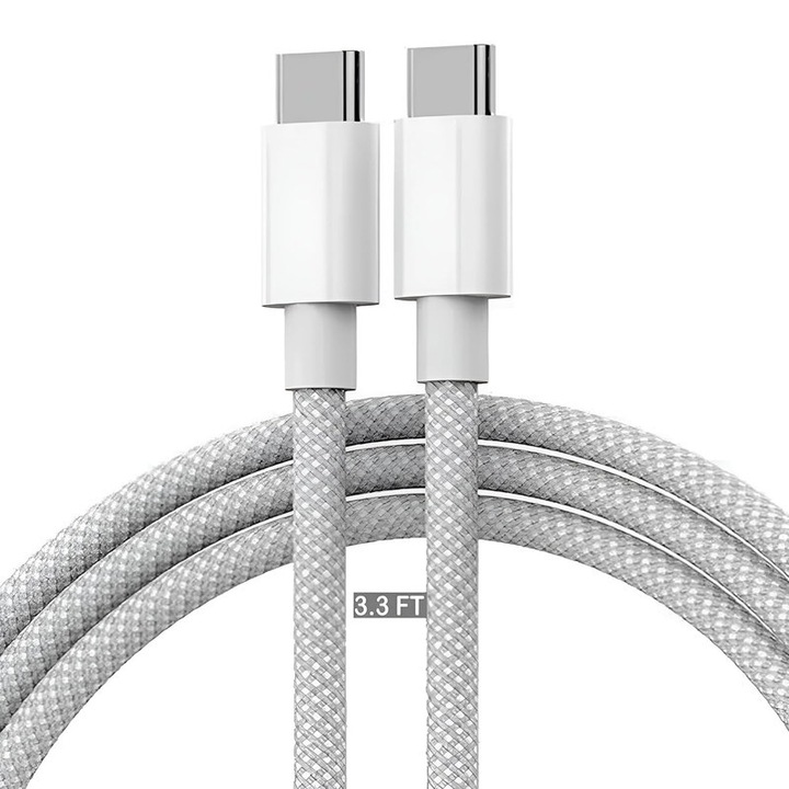 Adatkábel 60W C típusú C típusú, gyors töltés támogatása, fordított töltés, fehér, 1m