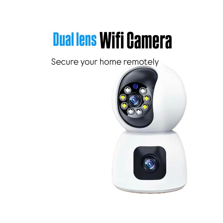 Камера за наблюдение за закрито, 2 камери, съвместима с Android & iOS, директно управление от приложението, използване като безжичен аудио-видео бебефон, нощно виждане, откриване на движение, гласов контрол
