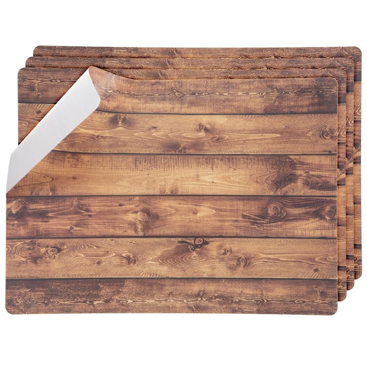 Set 4 Suporturi Dreptunghiulare, Orion, 43x30 cm, Fabricate Din Material Cu Decor Care Imita Lemnul, Protective - Protejeaza Blatul Si Masa De Murdarie Si Deteriorare, Usor De Curatat - Se Pot Sterge Cu O Carpa Umeda, Universale, Bej