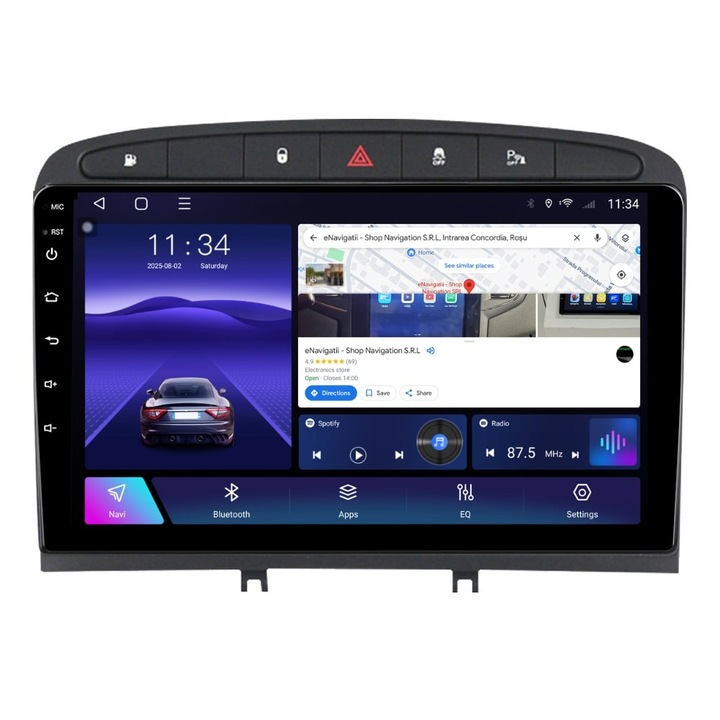 Navigatie Peugeot 308 I (2007-2013) cu Android, 8GB RAM, 128GB ROM, Ecran QLED 9" Touchscreen, CarPlay Wireless, DSP Pro