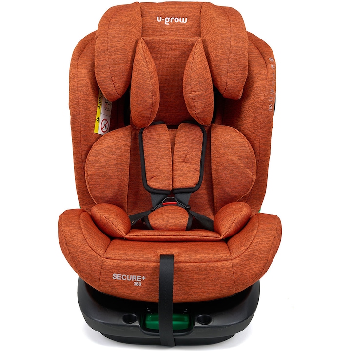 Scaun auto U-Grow Secure+ 40-150 cm, 360 grade, 4 pozitii de ajustare pe spate, 10 pozitii de ajustare a tetierei pe inaltime, golden cognac, U-Grow