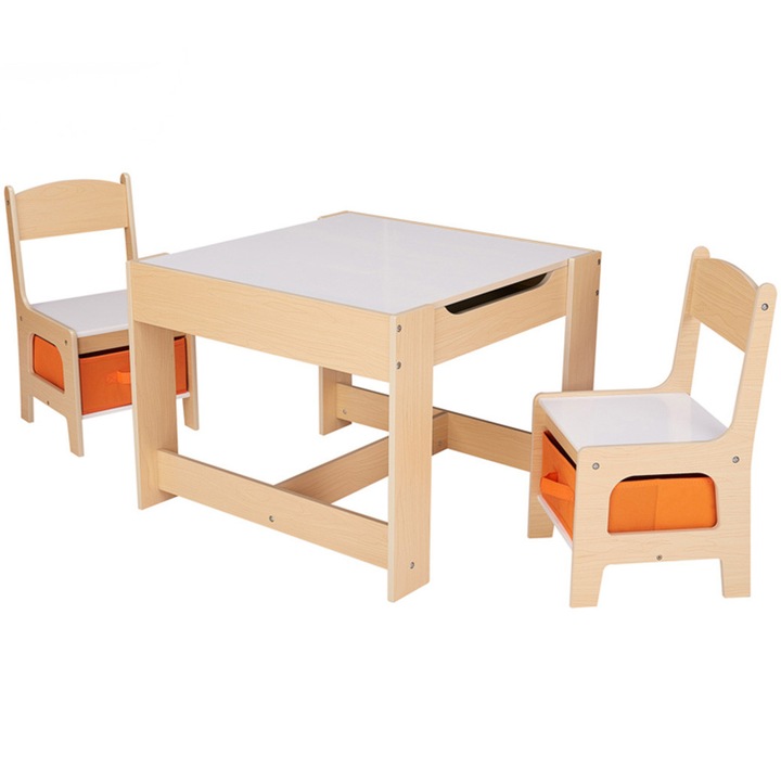 U-Grow asztal és 2 szék, MDF, természetes fa