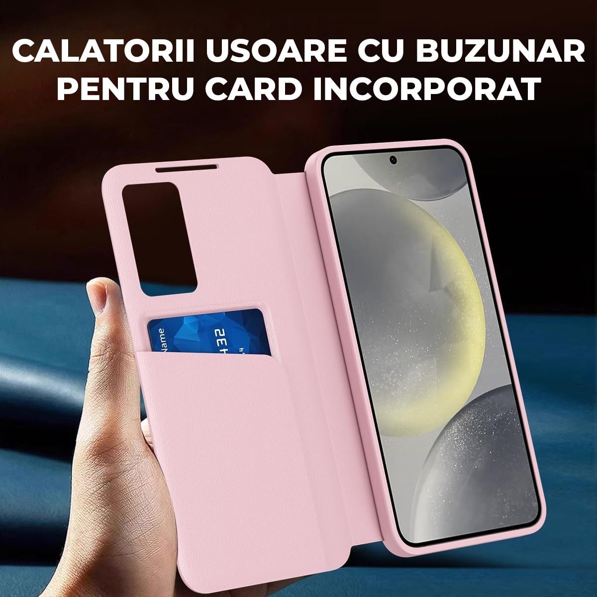 Husa pentru Samsung Galaxy S25 Plus FlipSmart DaDen®, Functie Smart View, Suport carduri, Calitate Premium, Piele ecologica, Roz