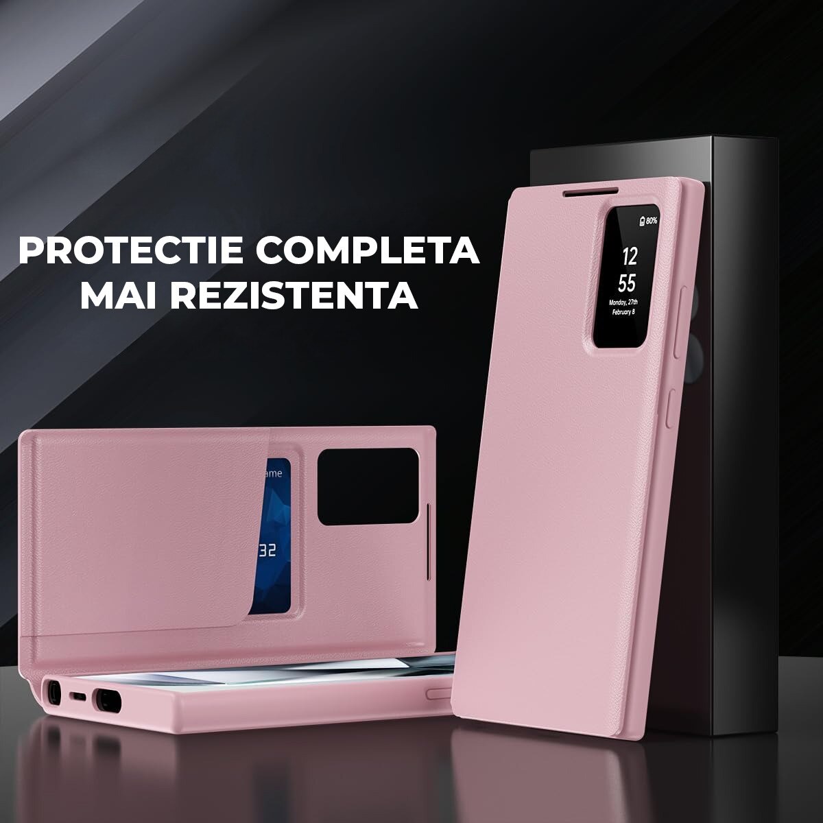 Husa pentru Samsung Galaxy S25 Plus FlipSmart DaDen®, Functie Smart View, Suport carduri, Calitate Premium, Piele ecologica, Roz
