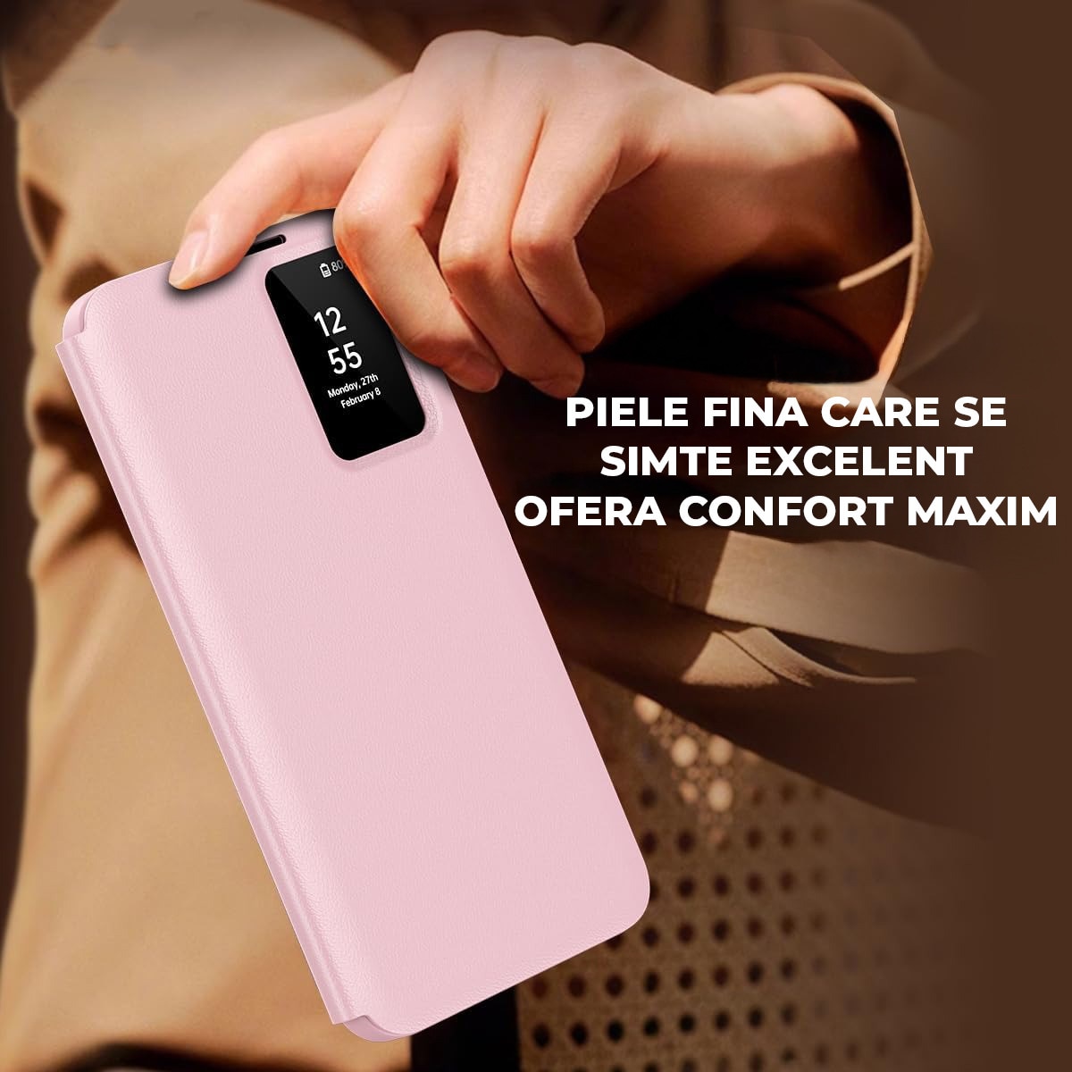 Husa pentru Samsung Galaxy S25 Plus FlipSmart DaDen®, Functie Smart View, Suport carduri, Calitate Premium, Piele ecologica, Roz