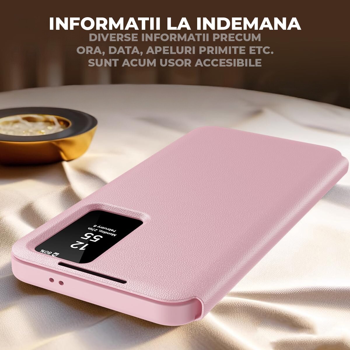Husa pentru Samsung Galaxy S25 Plus FlipSmart DaDen®, Functie Smart View, Suport carduri, Calitate Premium, Piele ecologica, Roz