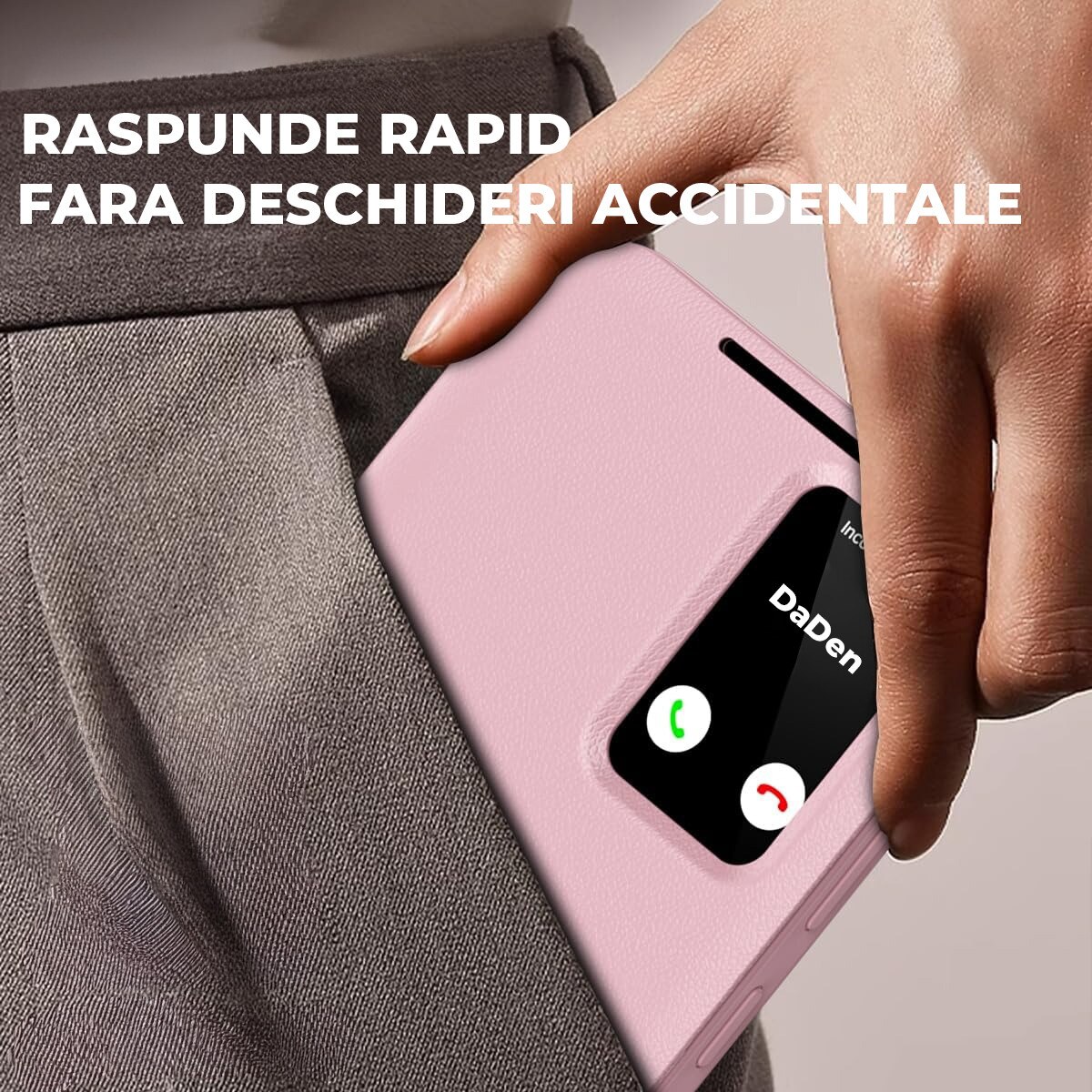 Husa pentru Samsung Galaxy S25 Plus FlipSmart DaDen®, Functie Smart View, Suport carduri, Calitate Premium, Piele ecologica, Roz