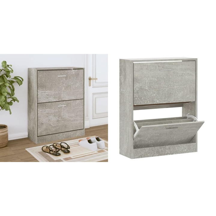 Pantofar, gri beton, 63x24x81 cm, lemn compozit