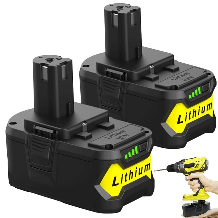 Set 2 acumulatori 6000mAh 18V pentru scule electrice Ryobi, negru