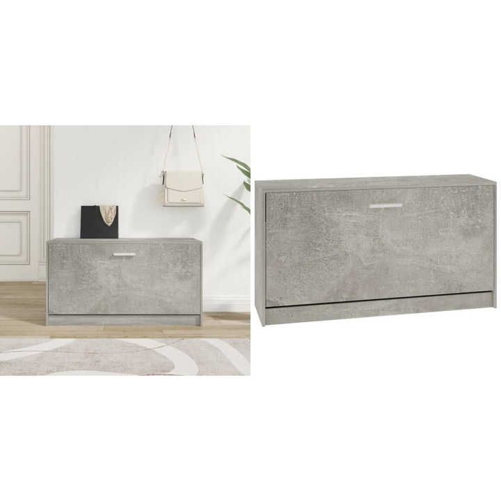 Bancheta pantofar Alta Marca, gri beton, lemn compozit, 80x24x45cm
