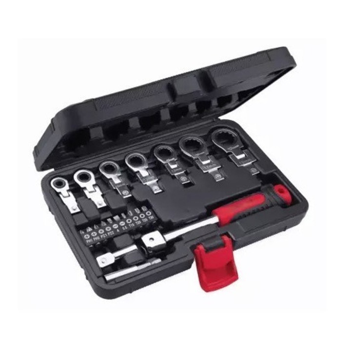 Chei unghiulare cu clichet 6-19mm CrV 20 buc si capete interschimbabile