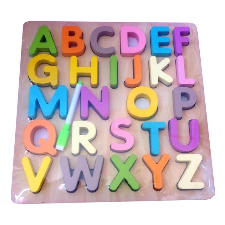 Joc educativ, Tablita de scris cu Alfabet, litere masive si groase 1.5 cm, 26 piese, TT0011