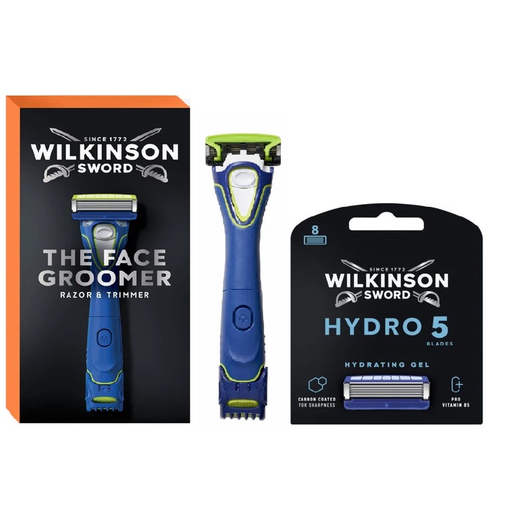 Set Aparat de Tuns 4 in 1 Wilkinson Hydro5 Groomer si Aparat de Ras, + 9 rezerve
