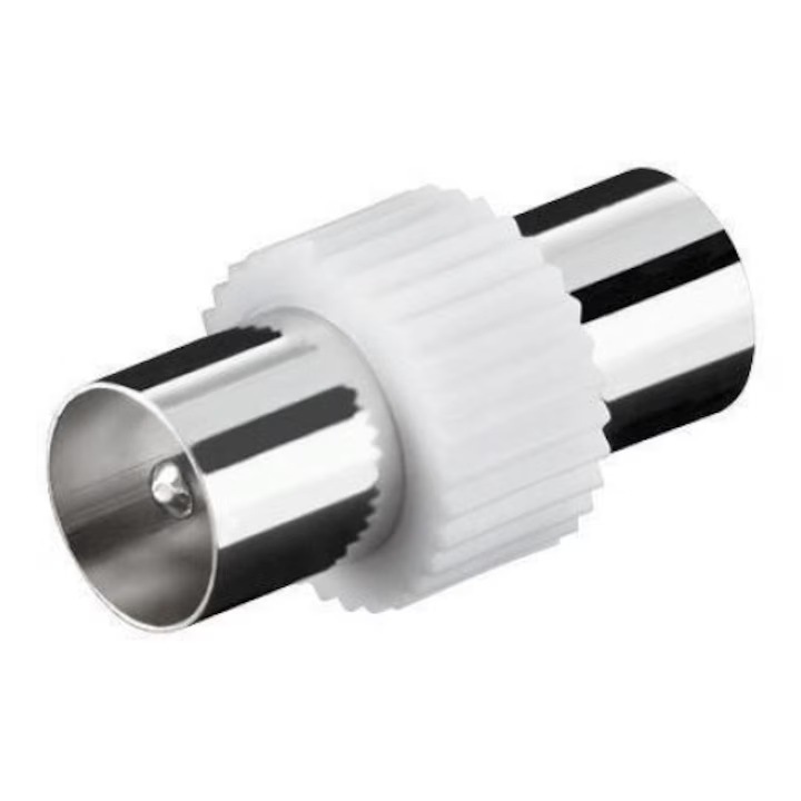TV antenna koaxiális kábel csatlakozó adapter, TV apa/TV apa csatlakozó, 75 Ohm, nikkelezett, 9,5 x 23mm