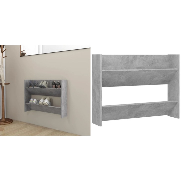 Pantofar de perete, gri beton, 80x18x60 cm, lemn prelucrat