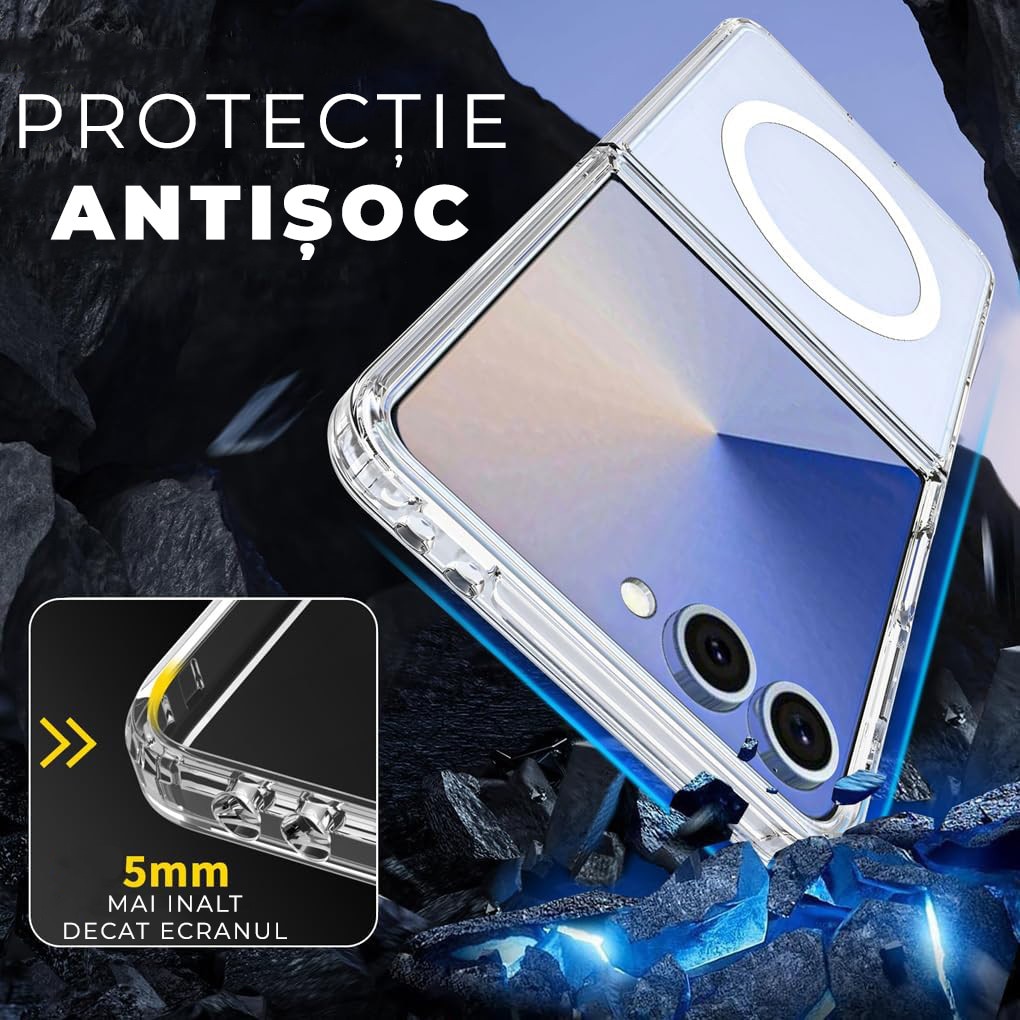 Husa Samsung Galaxy Z Flip 7, DaDen®, Compatibila cu MagSafe, ShockProof, Protectie Camera, Incarcare Wireless, Antisoc, Protectie Superioara, Transparenta