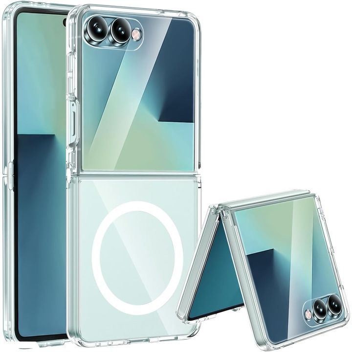 Съвместим калъф Samsung Galaxy Z Flip 7, DaDen®, Съвместим с MagSafe, Удароустойчив, Защита на камерата, Безжично зареждане, Противоударен, Премиум защита, Прозрачен