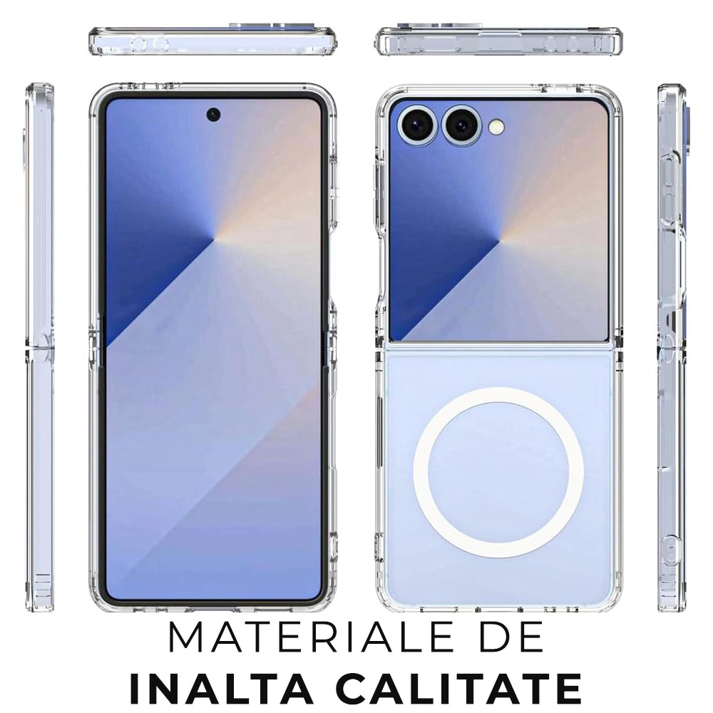 Husa Samsung Galaxy Z Flip 7, DaDen®, Compatibila cu MagSafe, ShockProof, Protectie Camera, Incarcare Wireless, Antisoc, Protectie Superioara, Transparenta