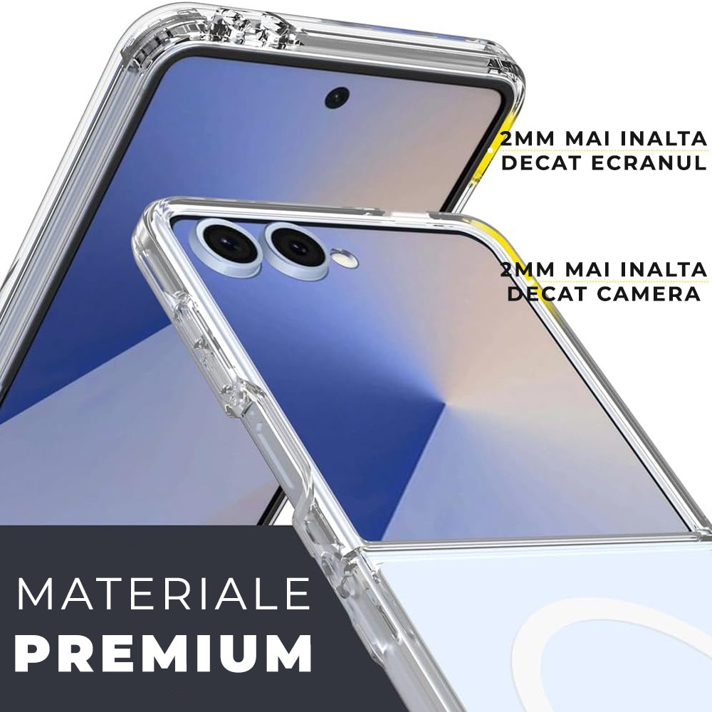 Husa Samsung Galaxy Z Flip 7, DaDen®, Compatibila cu MagSafe, ShockProof, Protectie Camera, Incarcare Wireless, Antisoc, Protectie Superioara, Transparenta