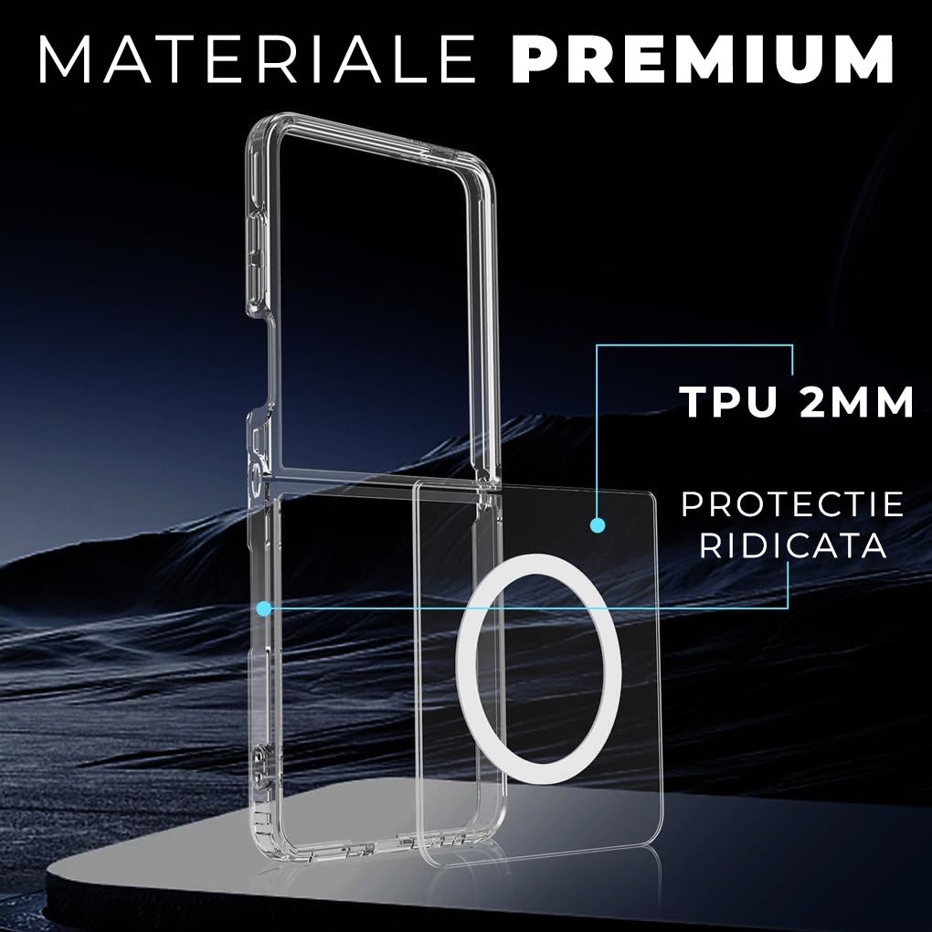 Husa Samsung Galaxy Z Flip 7, DaDen®, Compatibila cu MagSafe, ShockProof, Protectie Camera, Incarcare Wireless, Antisoc, Protectie Superioara, Transparenta