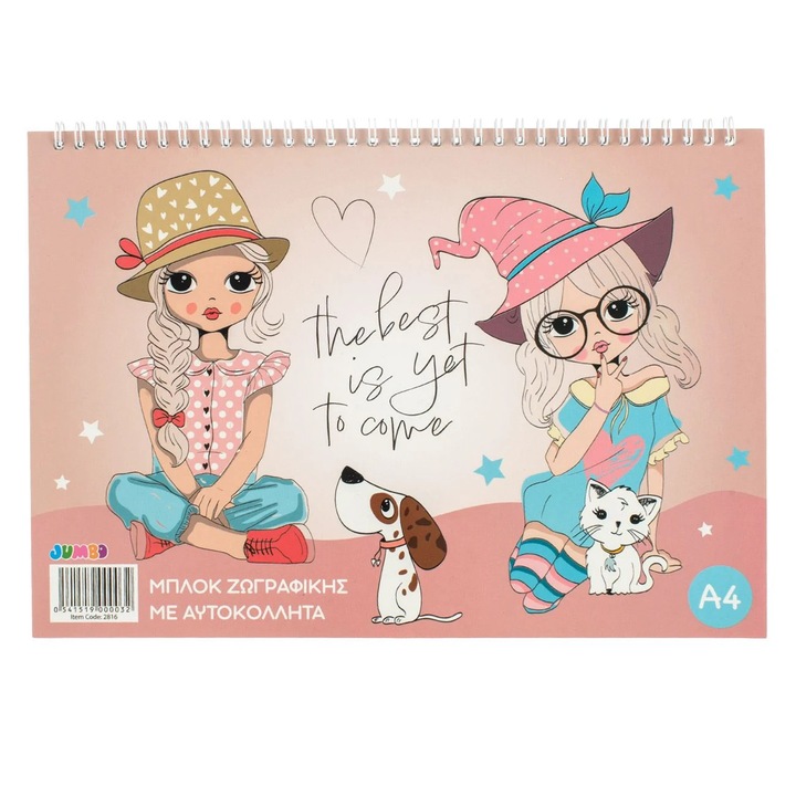 Bloc de Desen A4 cu Spirala & Autocolante Fete Caine Pisica - 30F