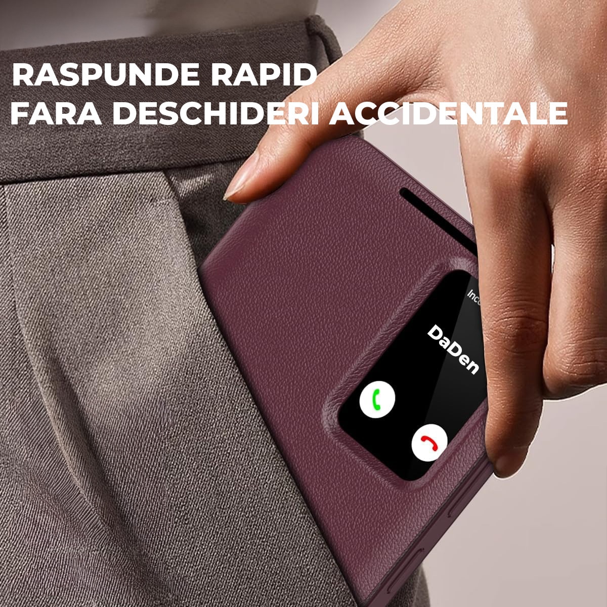 Husa pentru Samsung Galaxy A56 FlipSmart DaDen®, Functie Smart View, Suport carduri, Calitate Premium, Piele ecologica, Visiniu