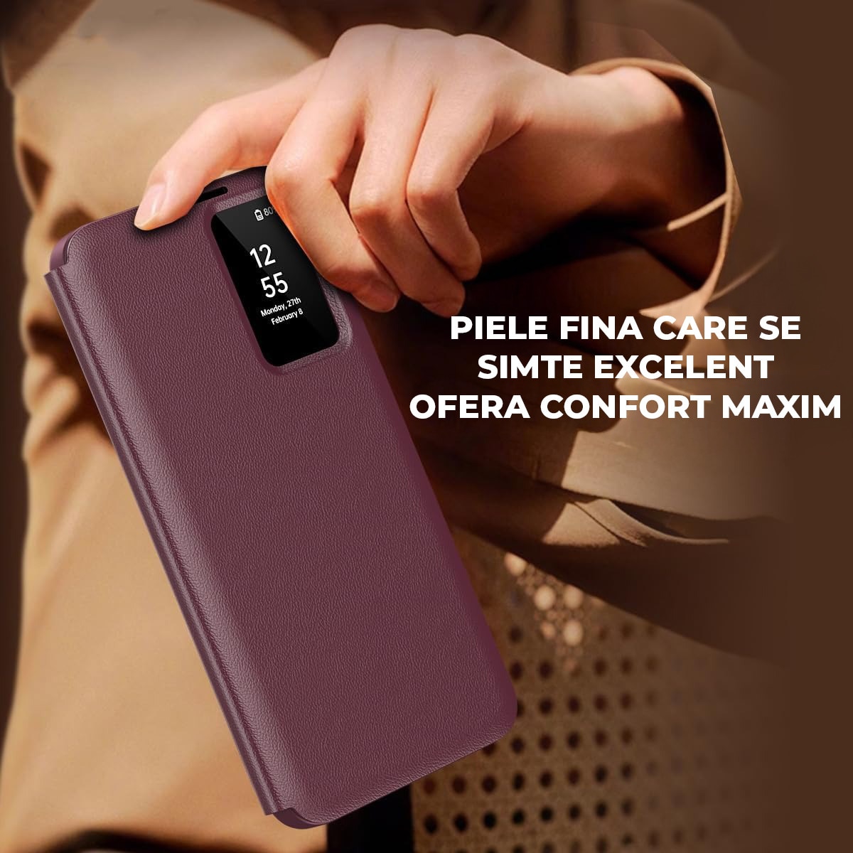 Husa pentru Samsung Galaxy A56 FlipSmart DaDen®, Functie Smart View, Suport carduri, Calitate Premium, Piele ecologica, Visiniu
