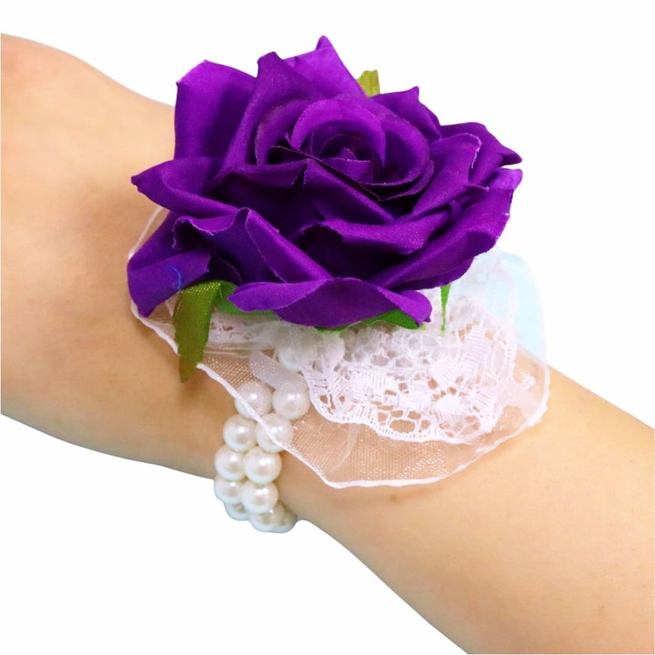 Bratara Florala, Cocard, Corsaj, Nunta, Domnisoara de onoare, Mov, BD010