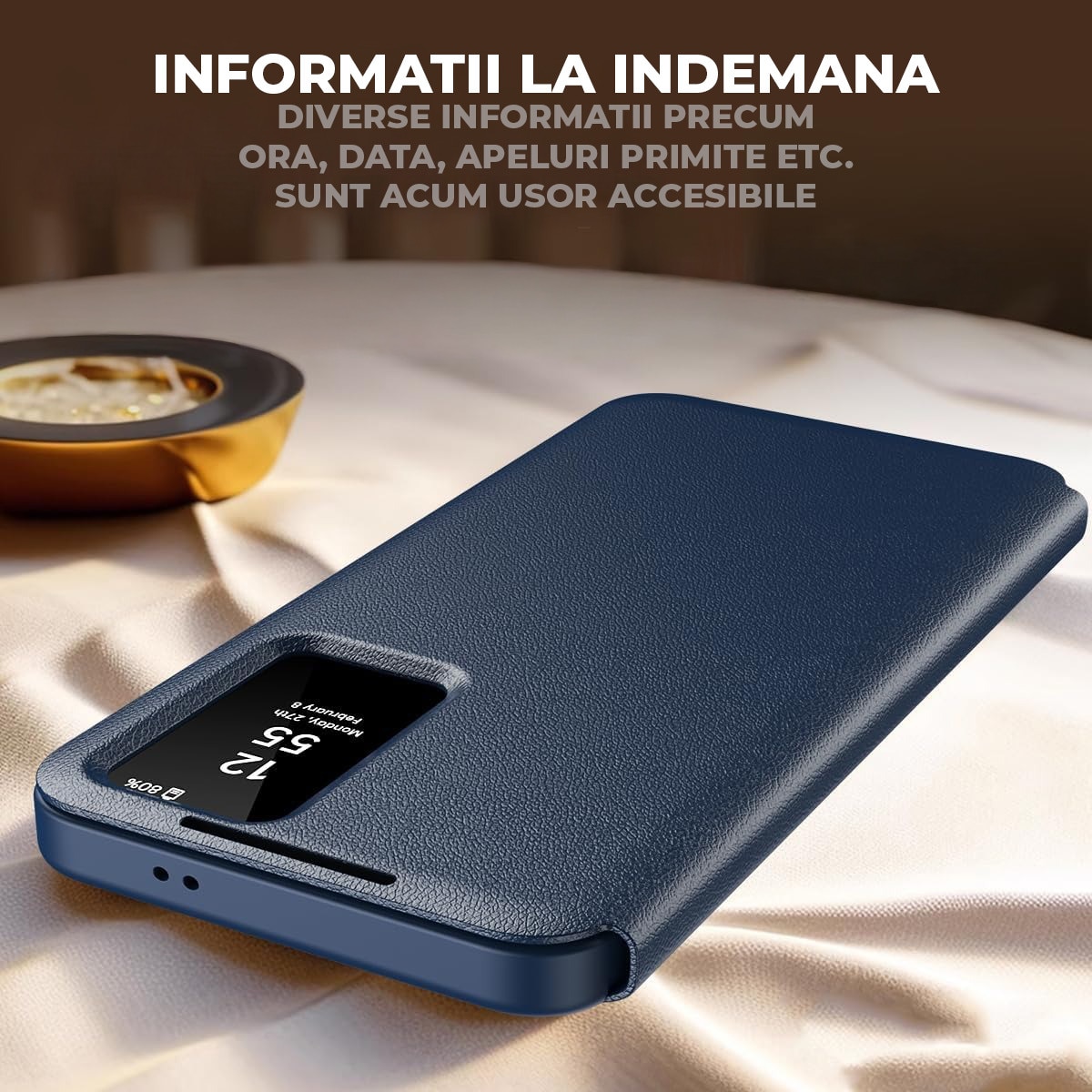 Husa pentru Samsung Galaxy S25 Ultra FlipSmart DaDen®, Functie Smart View, Suport carduri, Calitate Premium, Piele ecologica, Albastru