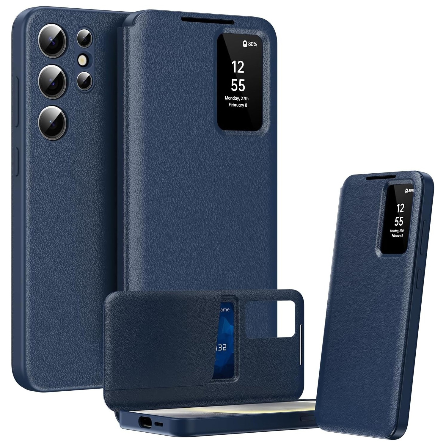 Husa pentru Samsung Galaxy S25 Ultra FlipSmart DaDen®, Functie Smart View, Suport carduri, Calitate Premium, Piele ecologica, Albastru