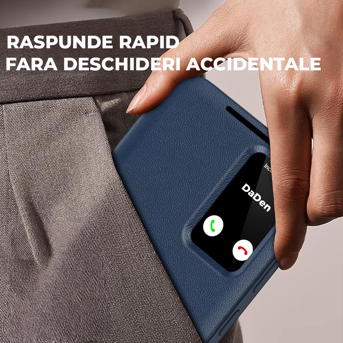 Husa pentru Samsung Galaxy S25 Ultra FlipSmart DaDen®, Functie Smart View, Suport carduri, Calitate Premium, Piele ecologica, Albastru