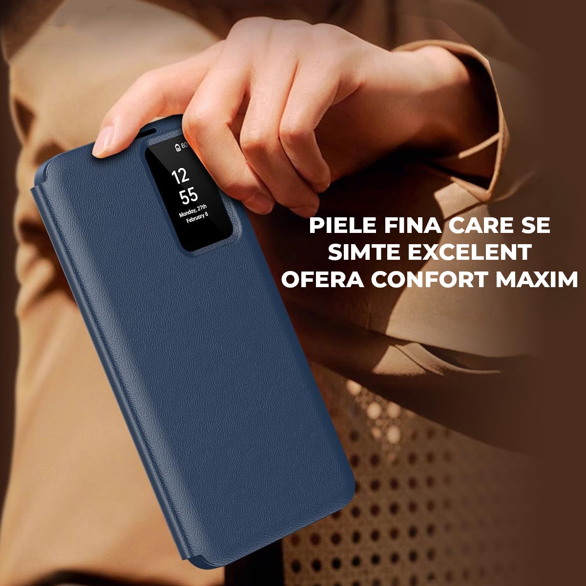 Husa pentru Samsung Galaxy S25 Ultra FlipSmart DaDen®, Functie Smart View, Suport carduri, Calitate Premium, Piele ecologica, Albastru